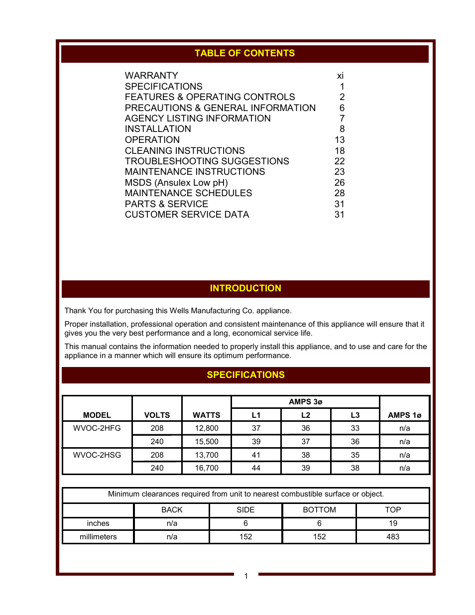 Bloomfield WVOC-2HSG User Manual | Page 3 / 34