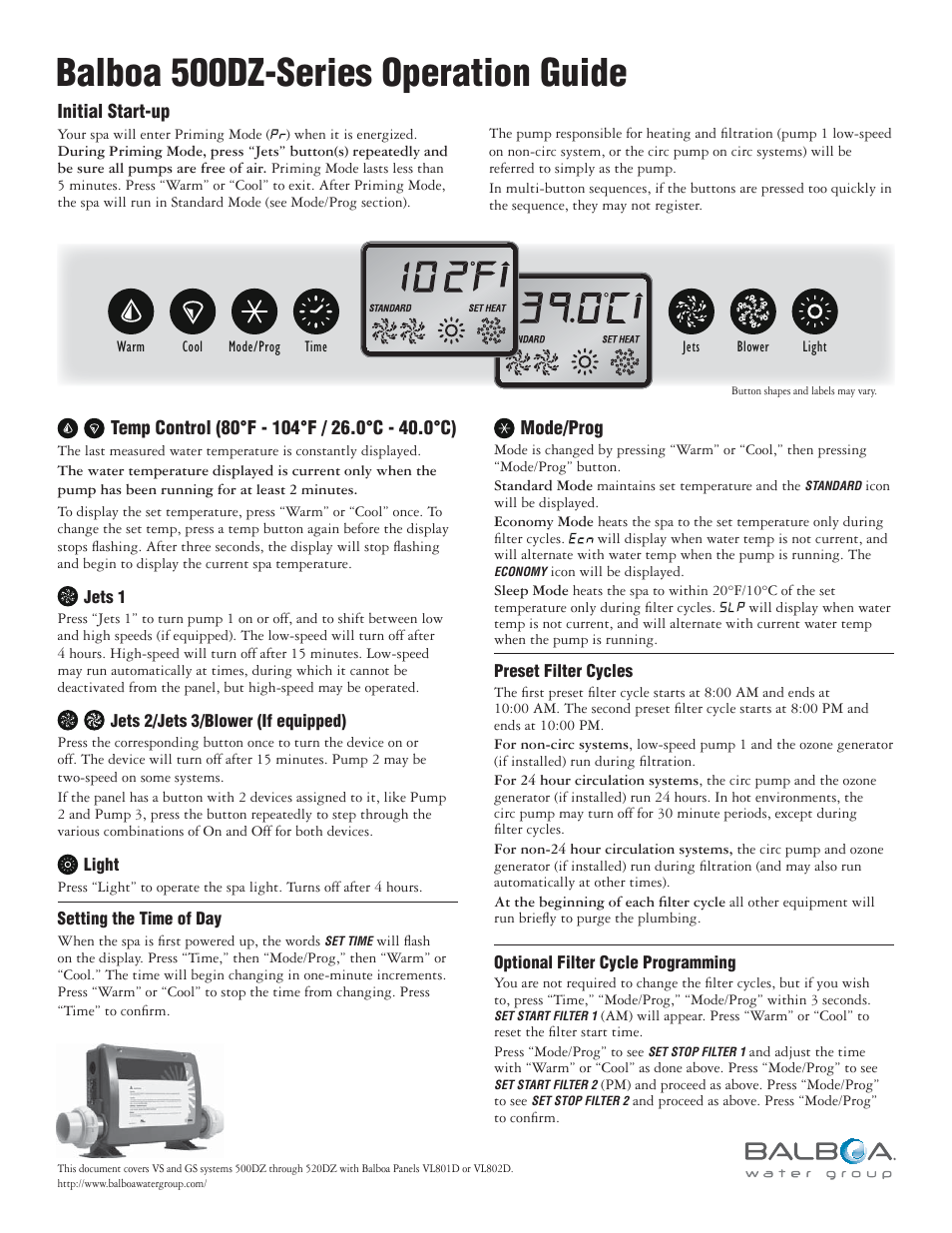 Balboa Water Group 500DZ-Series User Manual | 2 pages