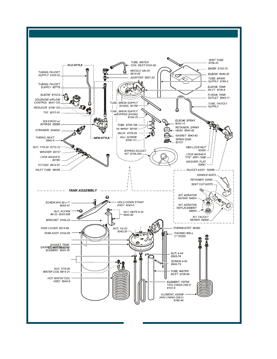Exploded view, Plumbing components | Bloomfield 9102A User Manual | Page 20 / 26