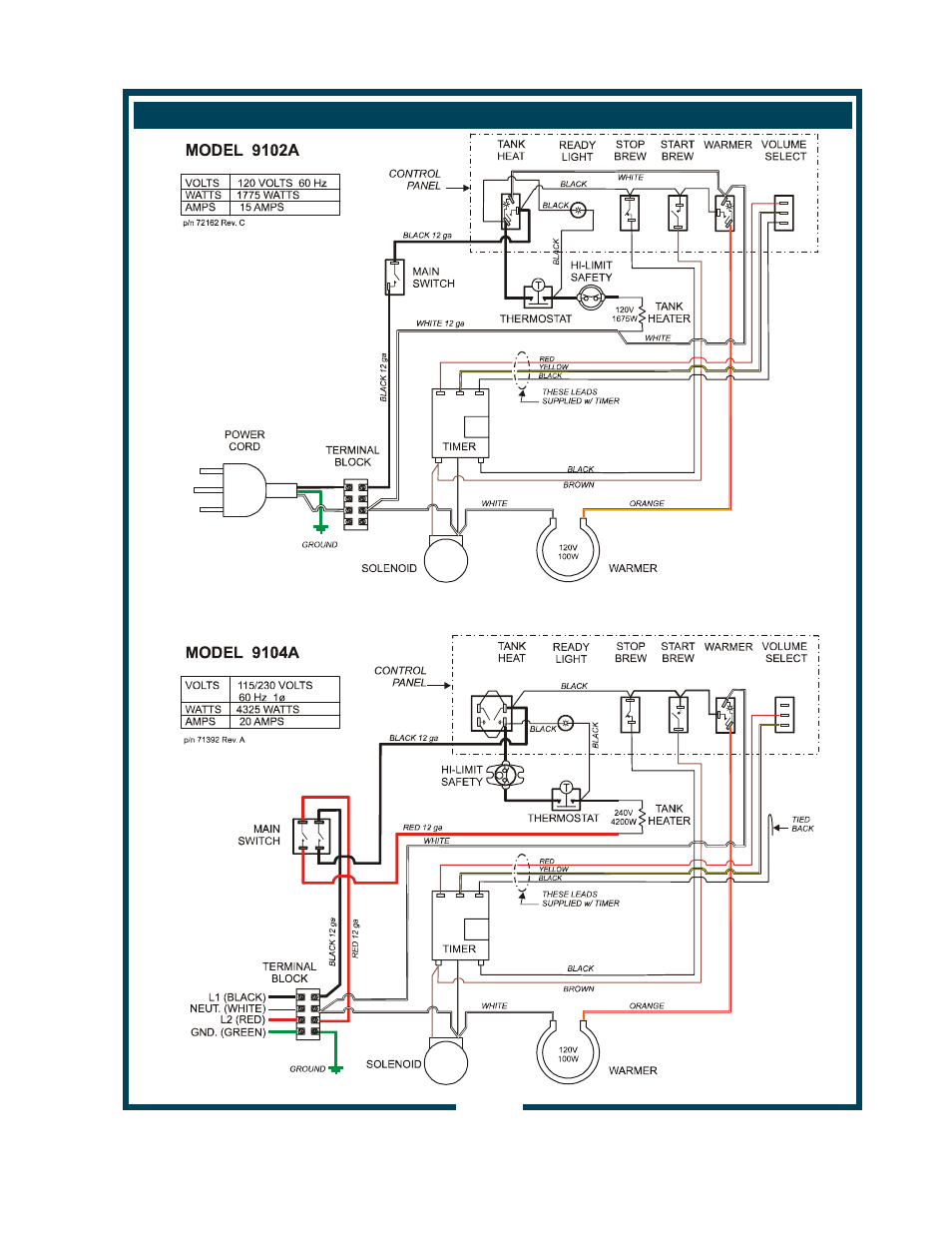 Wiring diagrams | Bloomfield 9102A User Manual | Page 25 / 26