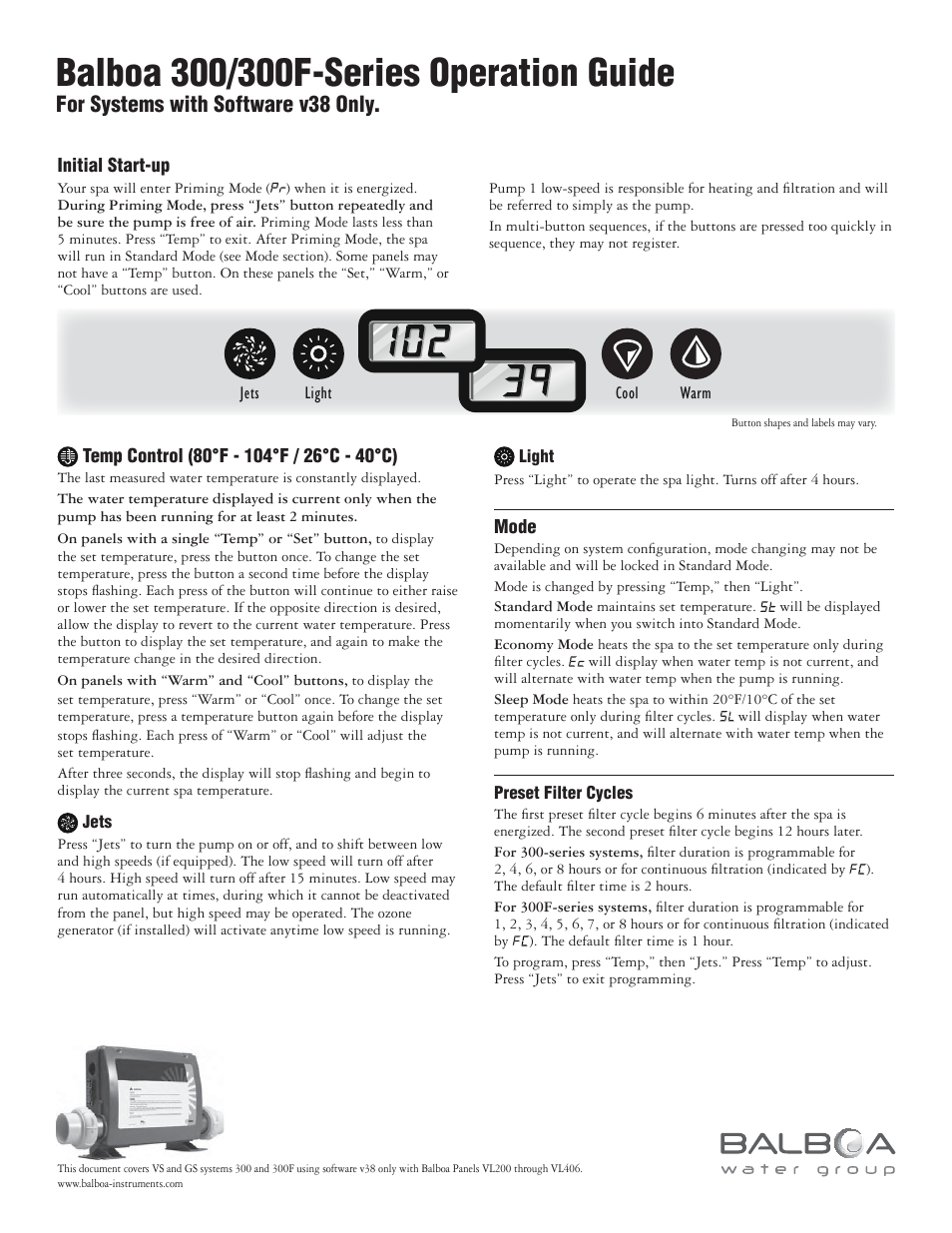 Balboa Water Group 300/300F-Series User Manual | 2 pages