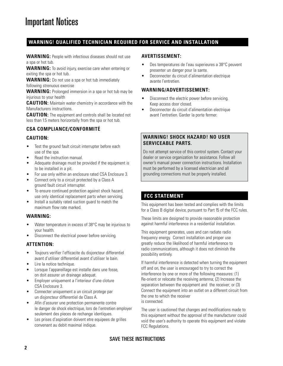 Important notices | Balboa Water Group MLM990H User Guide User Manual | Page 2 / 12