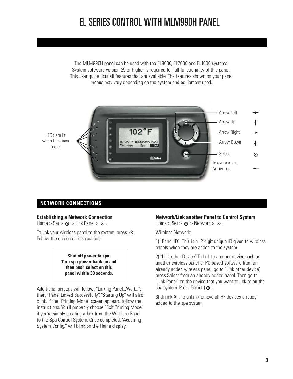 El series control with mlm990h panel | Balboa Water Group MLM990H User Guide User Manual | Page 3 / 12