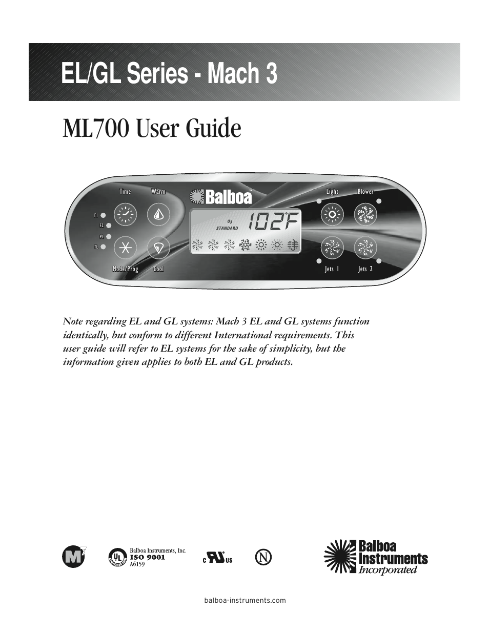 Balboa Water Group ML700 User Guide User Manual | 12 pages