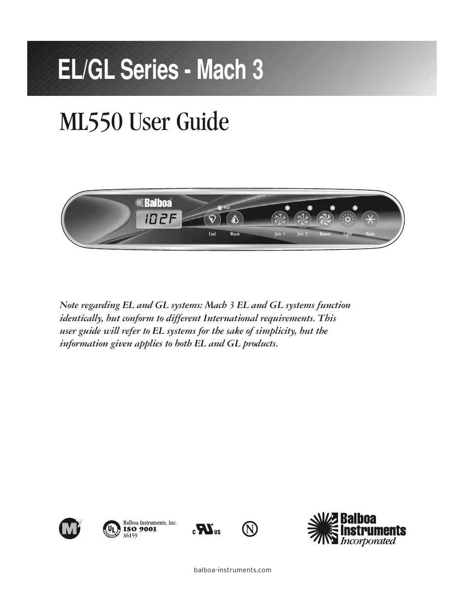 Balboa Water Group ML550 User Guide User Manual | 12 pages