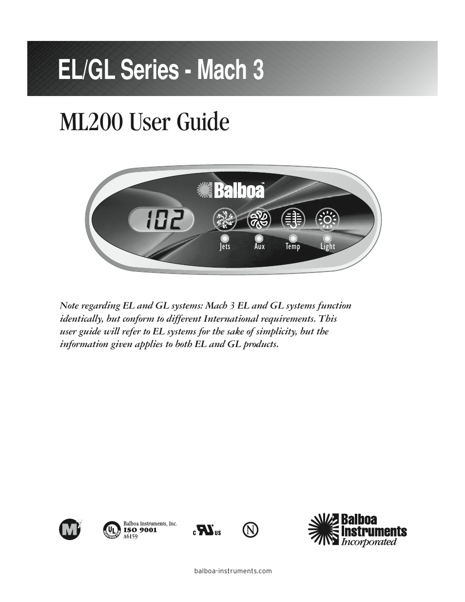 Balboa Water Group ML200 User Guide User Manual | 12 pages