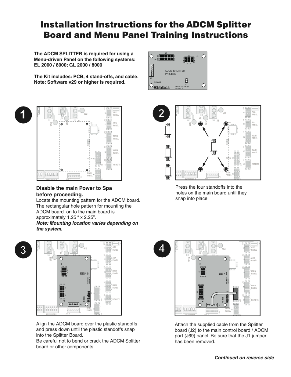 Balboa Water Group ADCM Splitter User Manual | 2 pages