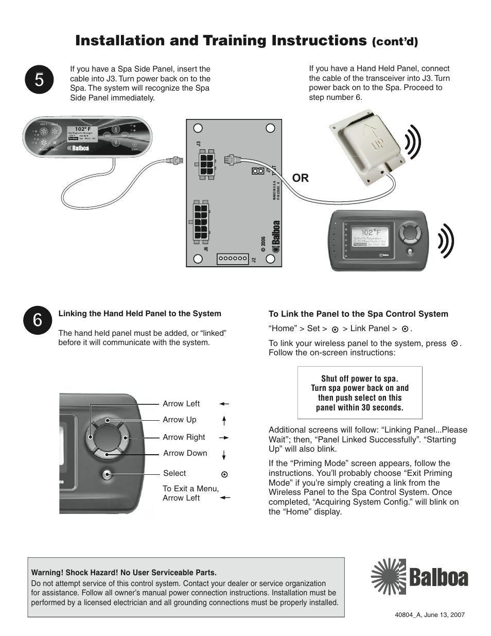 Installation and training instructions, Cont’d), Balboa | Balboa Water Group ADCM Splitter User Manual | Page 2 / 2