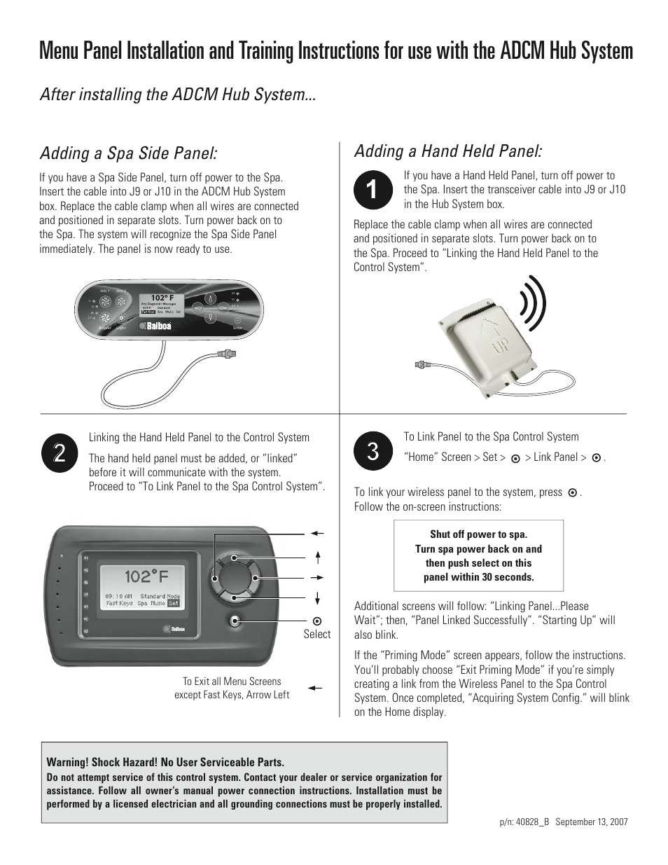 After installing the adcm hub system, Adding a spa side panel: adding a hand held panel | Balboa Water Group ADCM Hub User Manual | Page 2 / 2