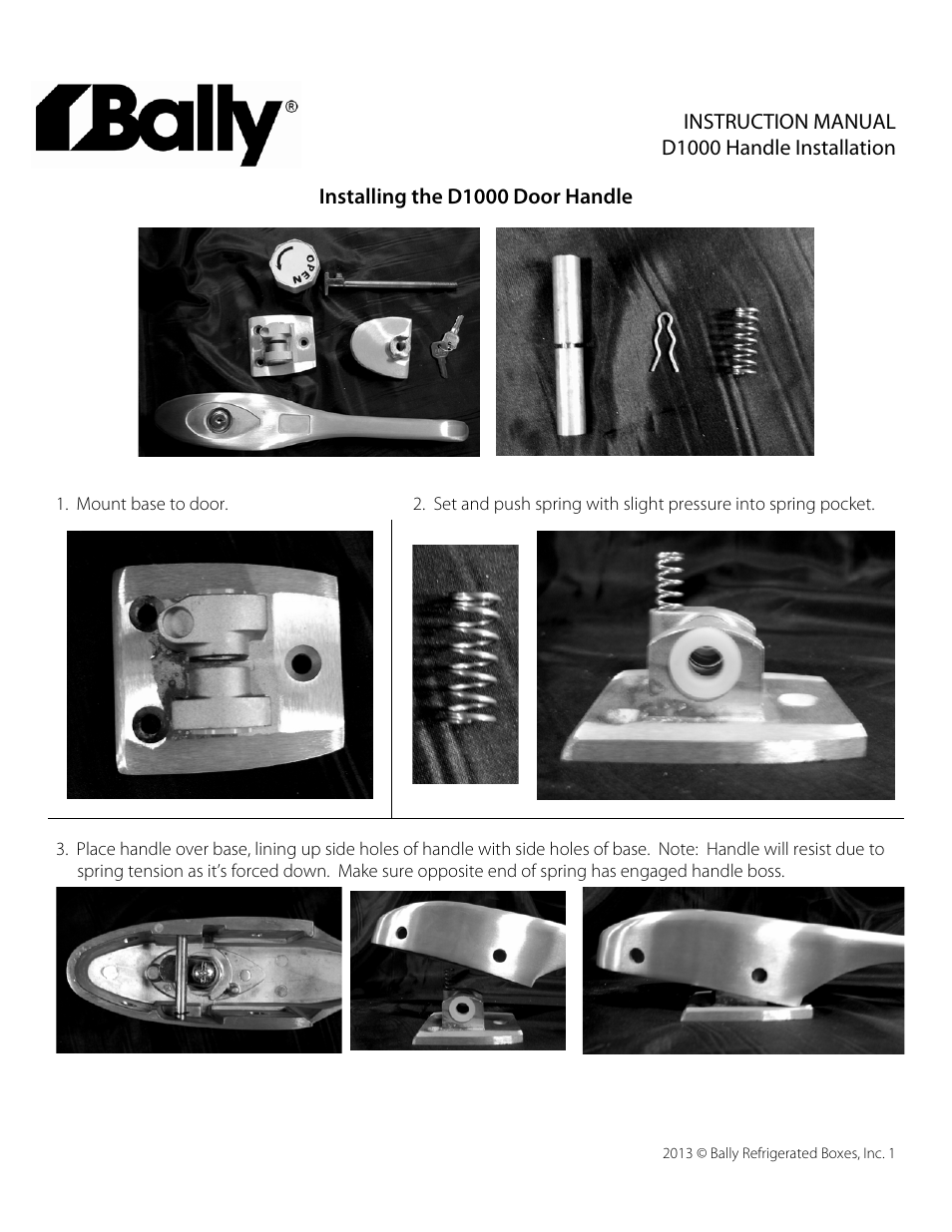 Bally Refrigerated Boxes D1000 Handle Assembly User Manual | 2 pages