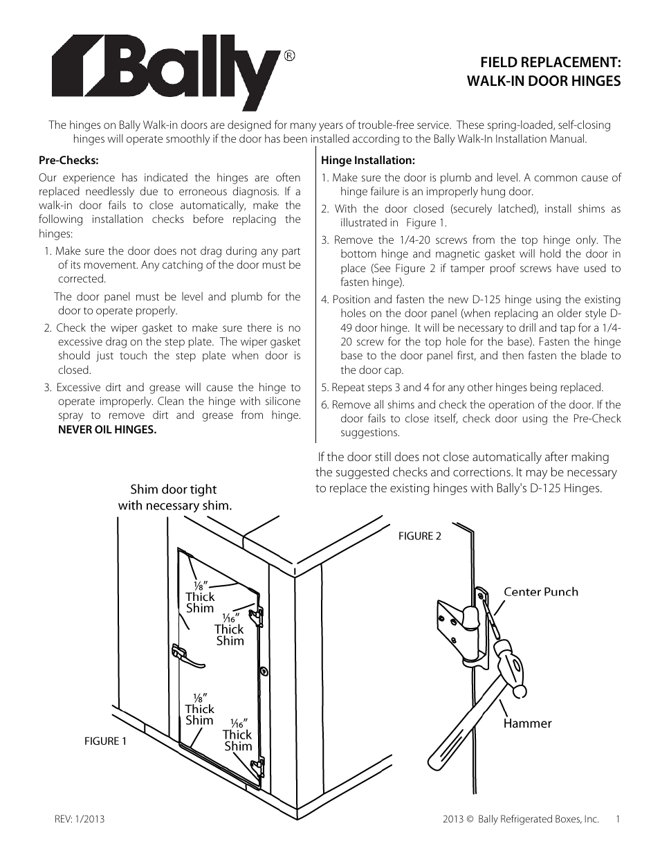 Bally Refrigerated Boxes Hinge Screw Replacement User Manual | 1 page