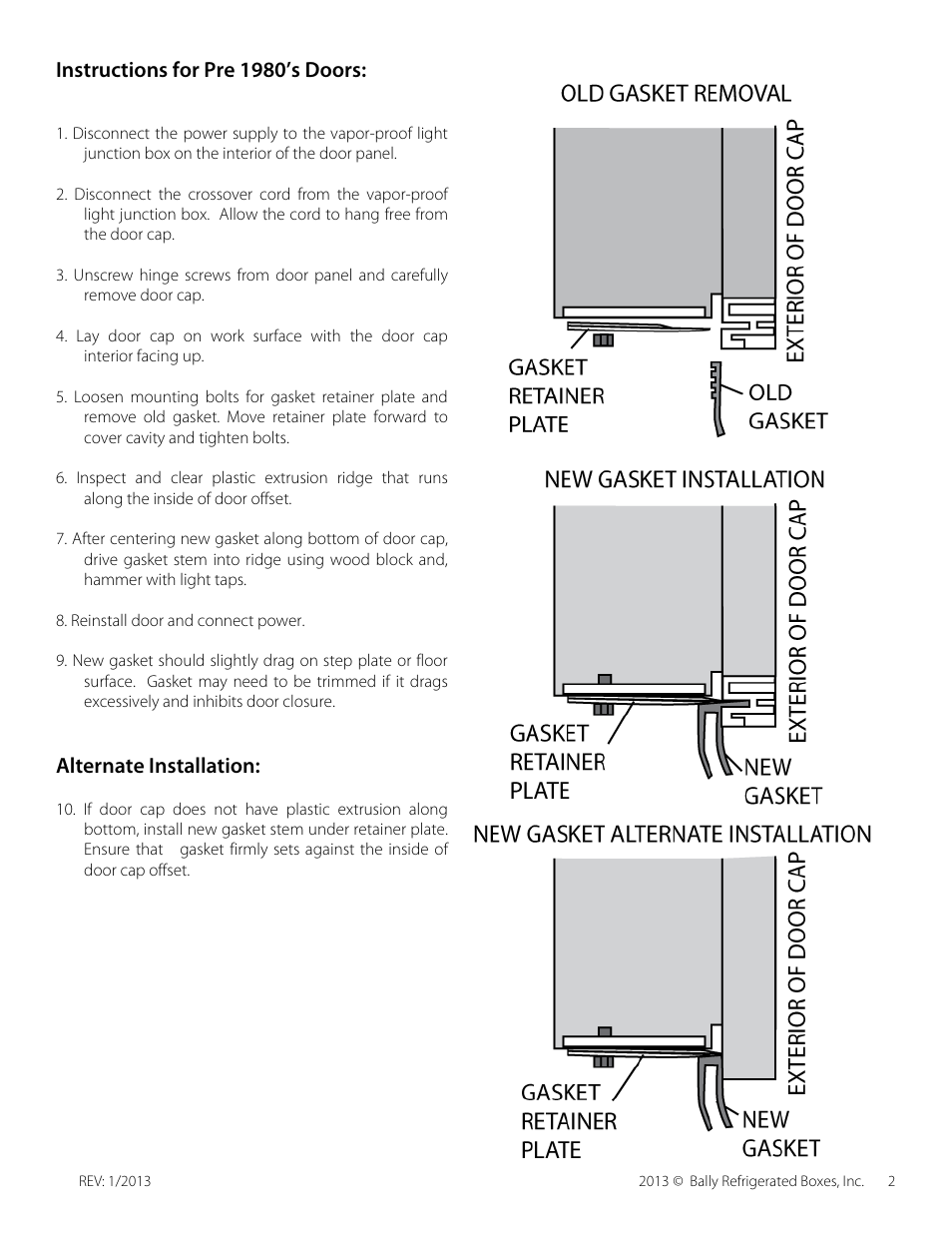 Instructions for pre 1980’s doors, Alternate installation | Bally Refrigerated Boxes Wiper Gasket Replacement User Manual | Page 2 / 2