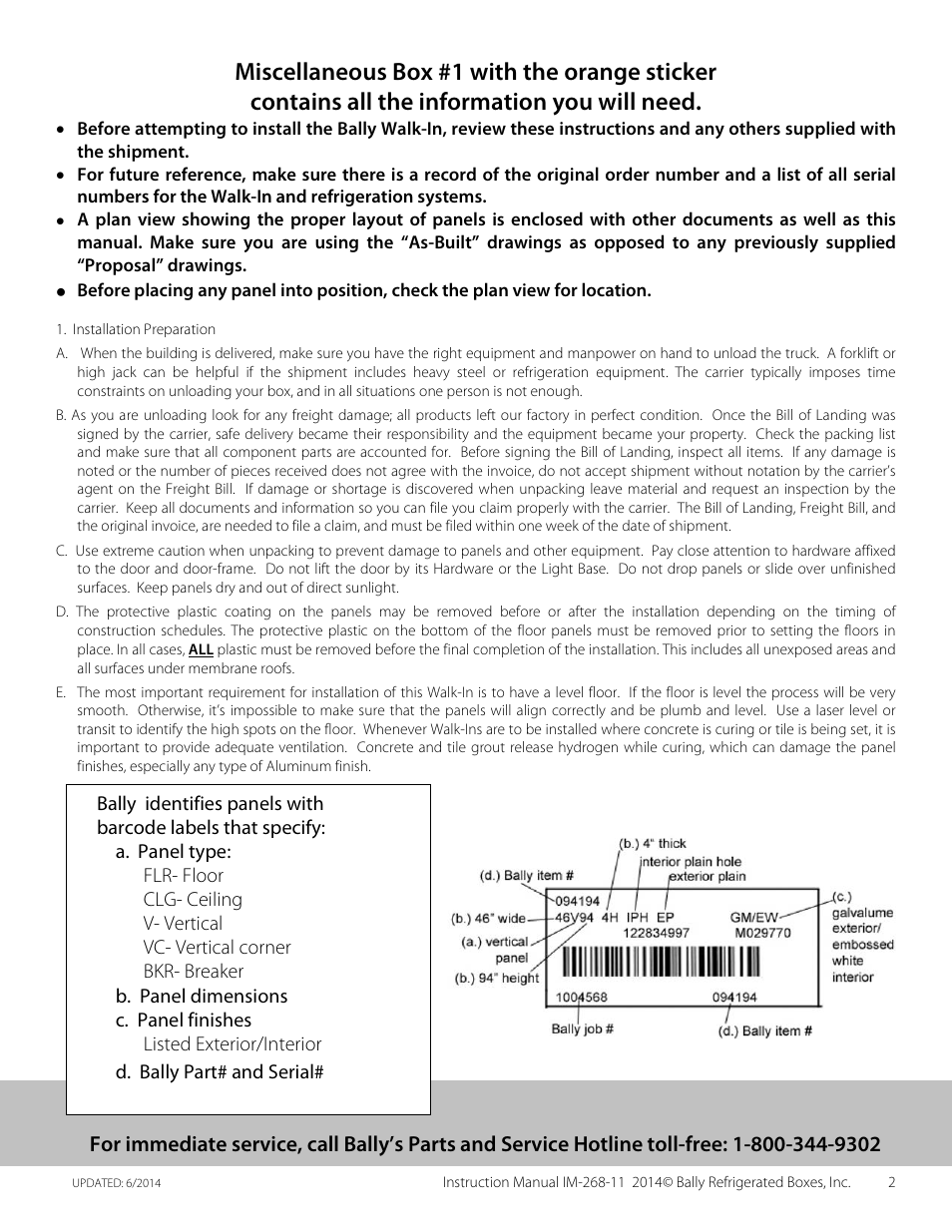Bally Refrigerated Boxes Walk-In Installation Manual User Manual | Page 2 / 9