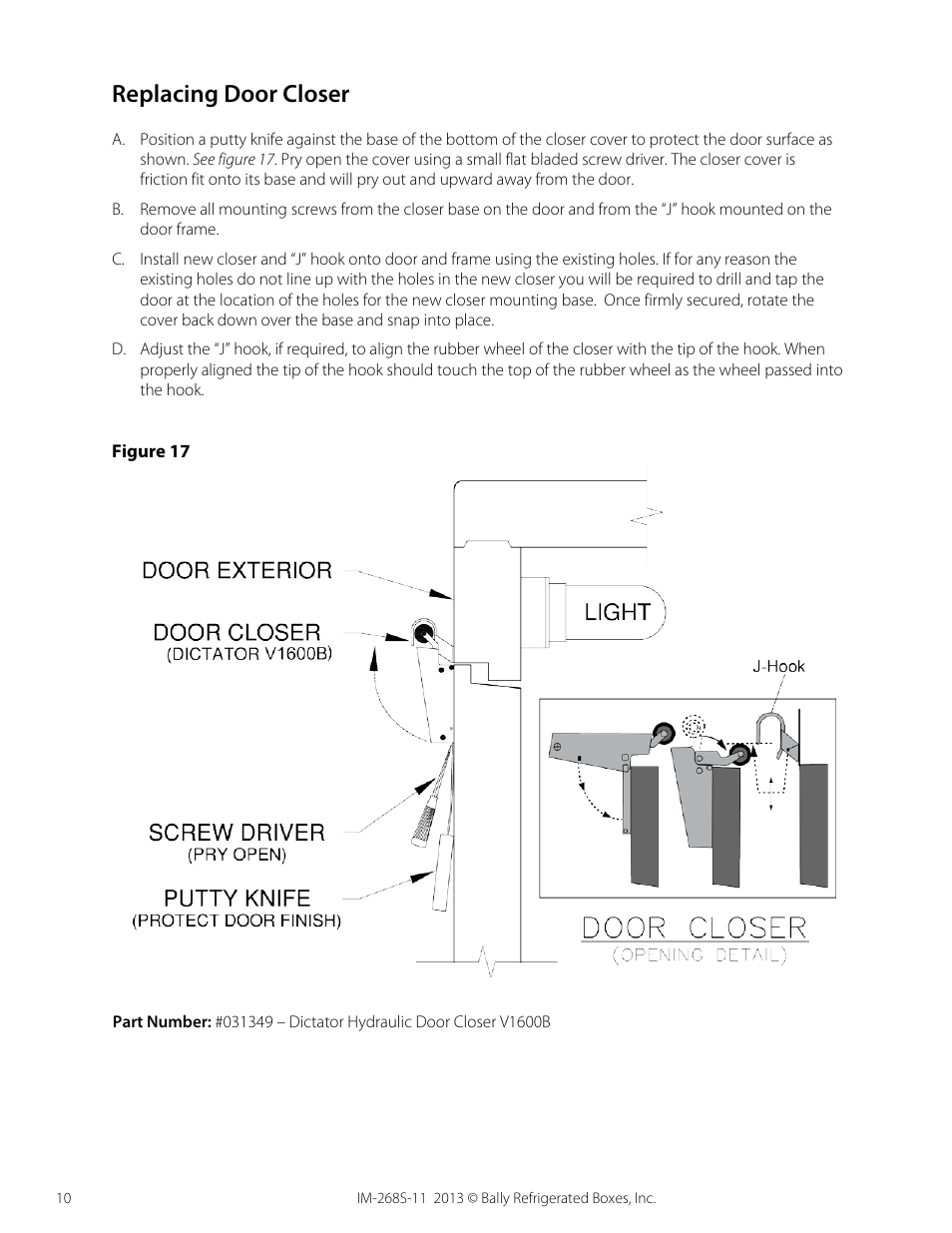 Replacing door closer | Bally Refrigerated Boxes Walk-In Service Manual User Manual | Page 10 / 10