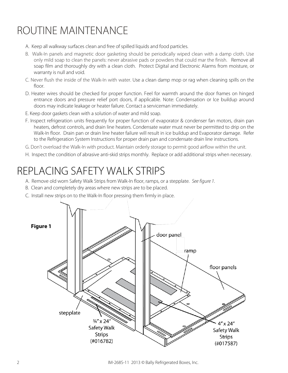 Routine maintenance, Replacing safety walk strips | Bally Refrigerated Boxes Walk-In Service Manual User Manual | Page 2 / 10