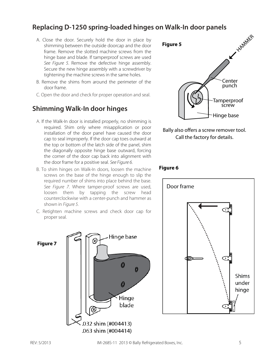 Shimming walk-in door hinges | Bally Refrigerated Boxes Walk-In Service Manual User Manual | Page 5 / 10