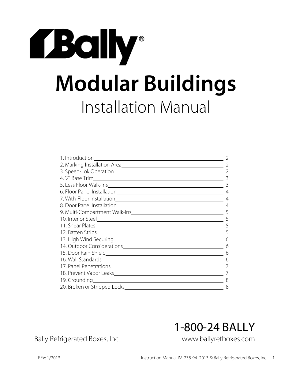 Bally Refrigerated Boxes Modular Buildings User Manual | 8 pages