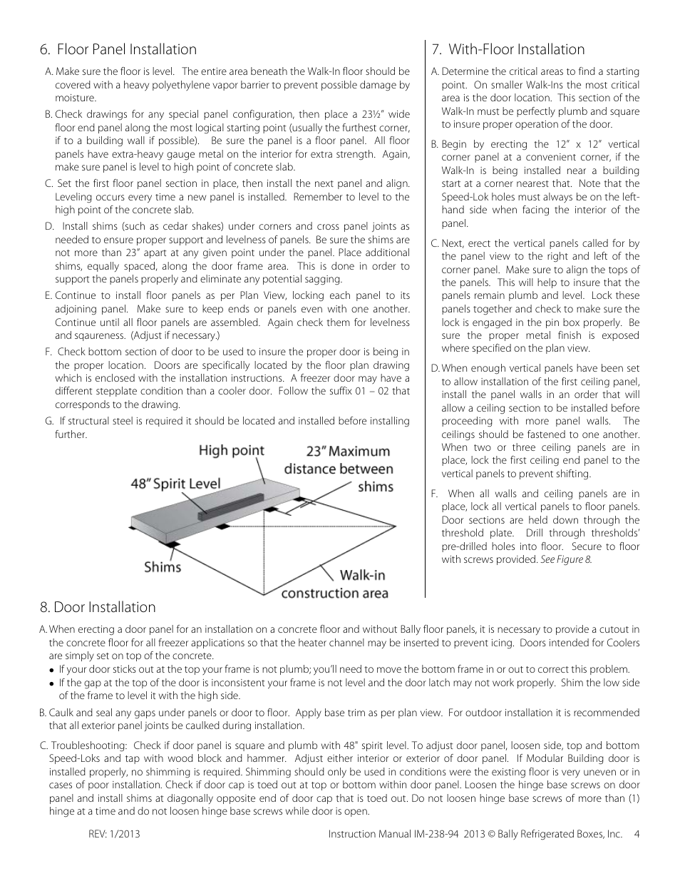 Floor panel installation, With-floor installation, Door installation | Bally Refrigerated Boxes Modular Buildings User Manual | Page 4 / 8