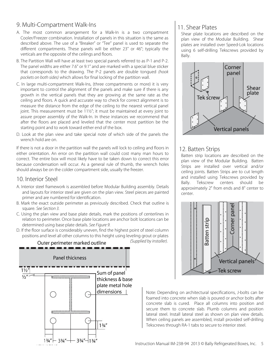 Multi-compartment walk-ins, Shear plates, Batten strips | Interior steel | Bally Refrigerated Boxes Modular Buildings User Manual | Page 5 / 8