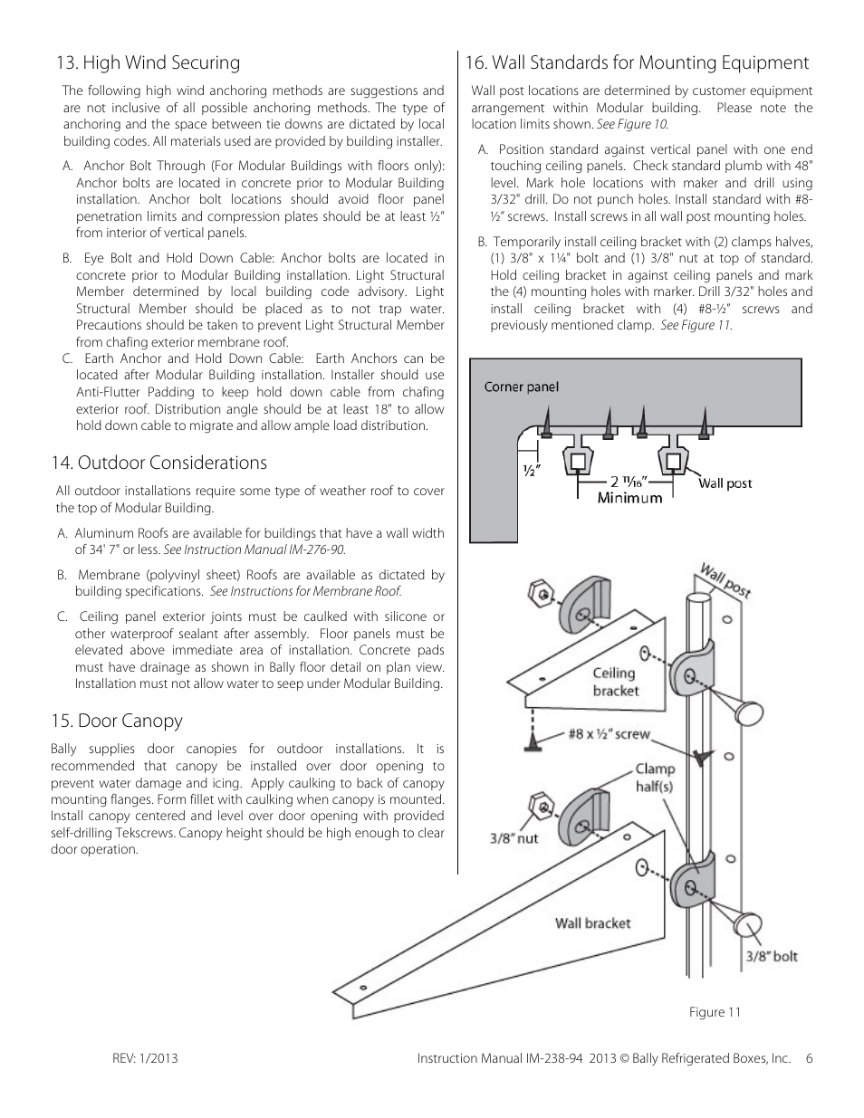 High wind securing, Outdoor considerations, Door canopy | Wall standards for mounting equipment | Bally Refrigerated Boxes Modular Buildings User Manual | Page 6 / 8