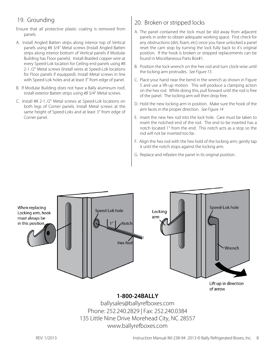 Grounding, Broken or stripped locks | Bally Refrigerated Boxes Modular Buildings User Manual | Page 8 / 8