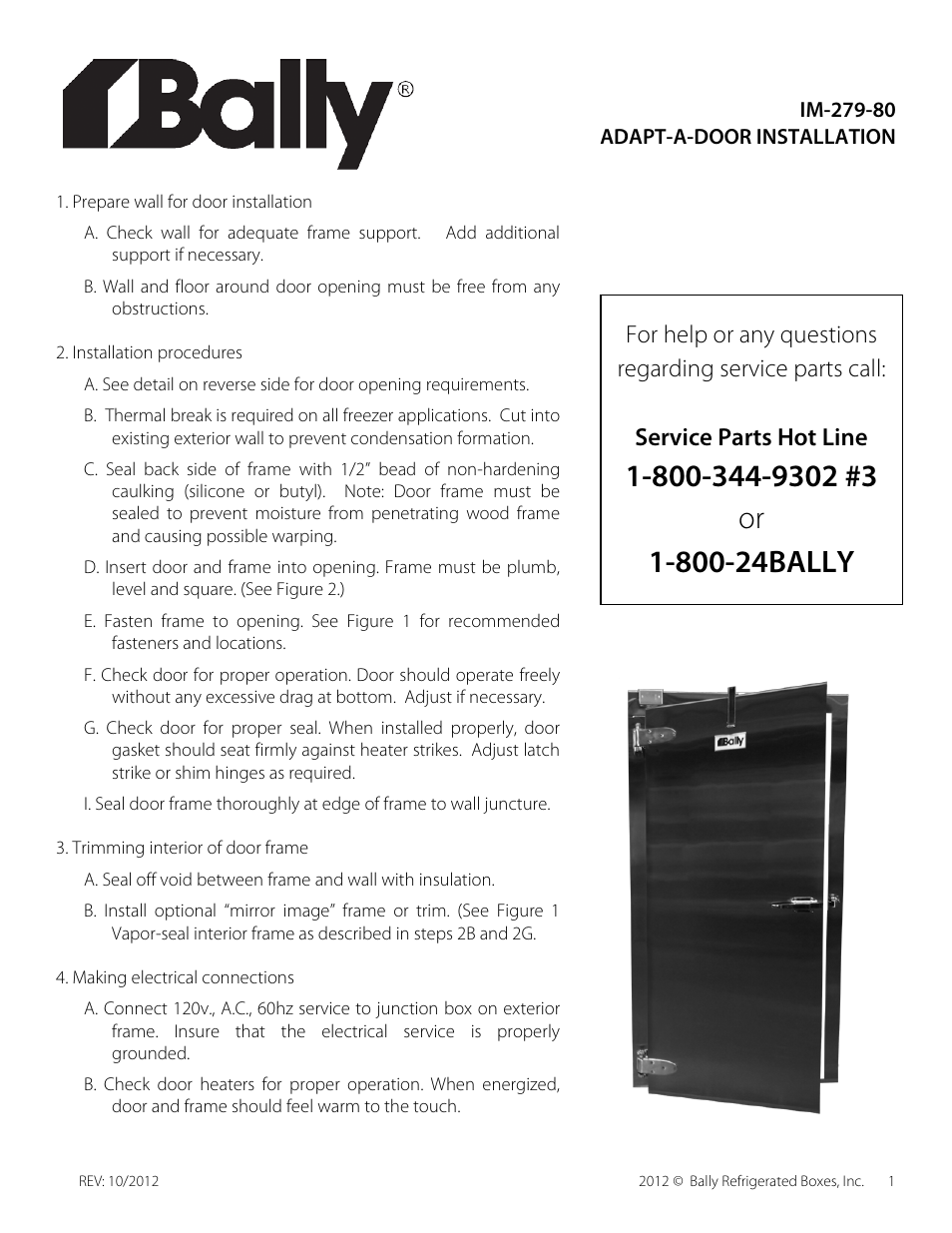 Bally Refrigerated Boxes Adapt-A-Door User Manual | 2 pages