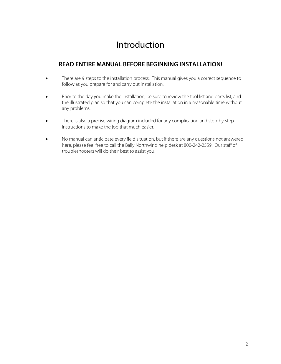 Introduction | Bally Refrigerated Boxes 1000 Northwind Blast Chiller User Manual | Page 2 / 17