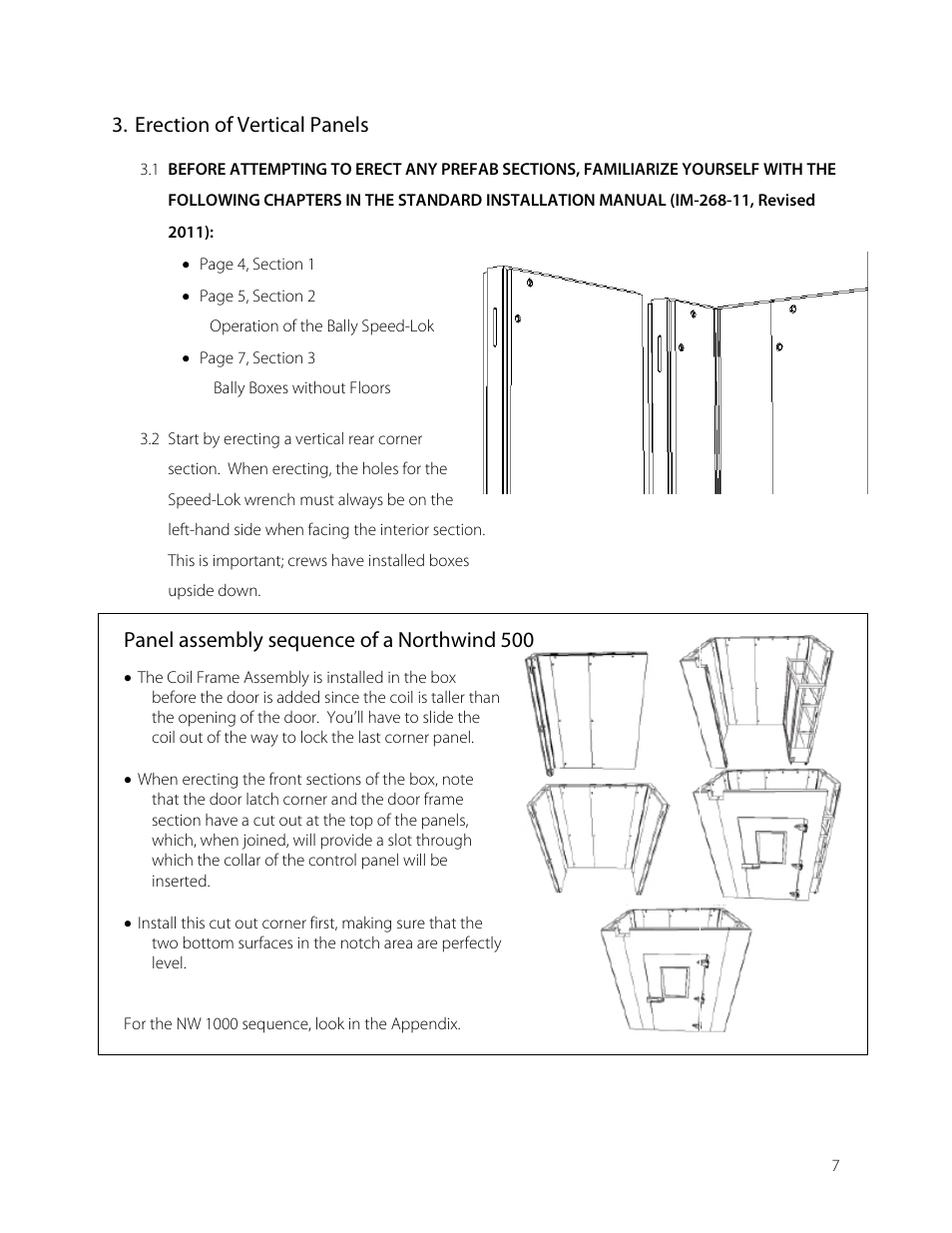 Erection of vertical panels, Panel assembly sequence of a northwind 500 | Bally Refrigerated Boxes 1000 Northwind Blast Chiller User Manual | Page 7 / 17