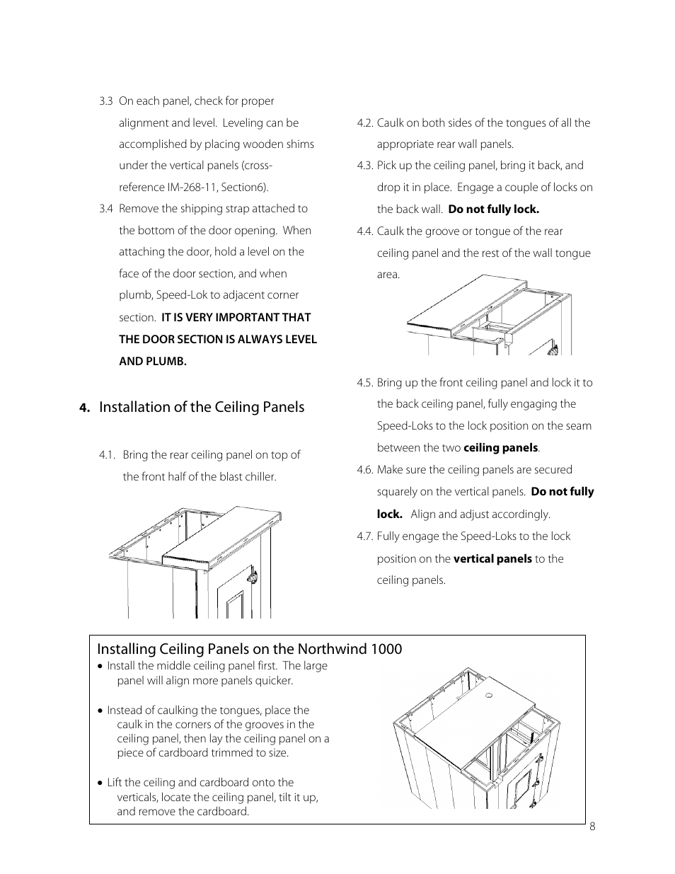 Installation of the ceiling panels, Installing ceiling panels on the northwind 1000 | Bally Refrigerated Boxes 1000 Northwind Blast Chiller User Manual | Page 8 / 17