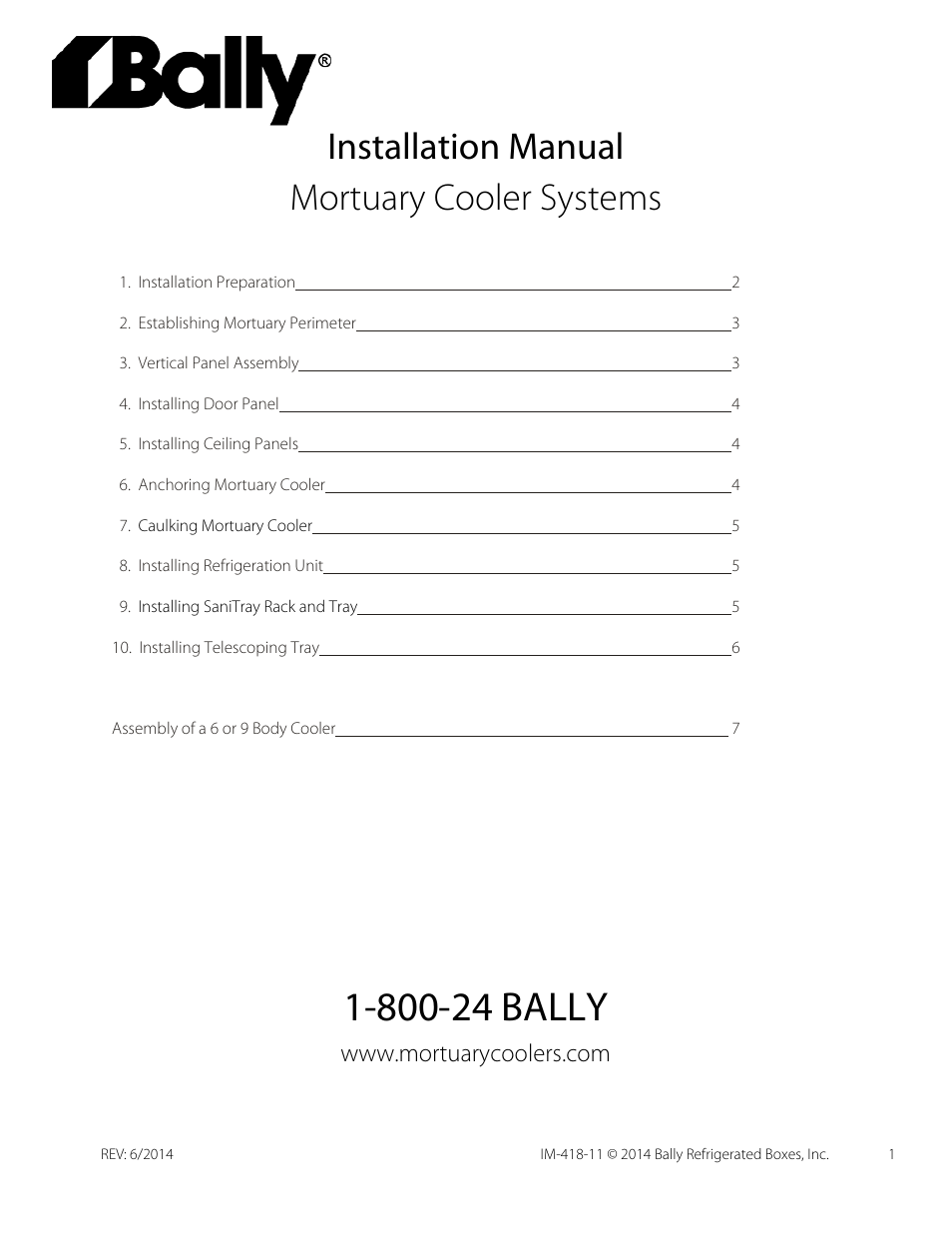 Bally Refrigerated Boxes Mortuary Cooler Systems User Manual | 6 pages