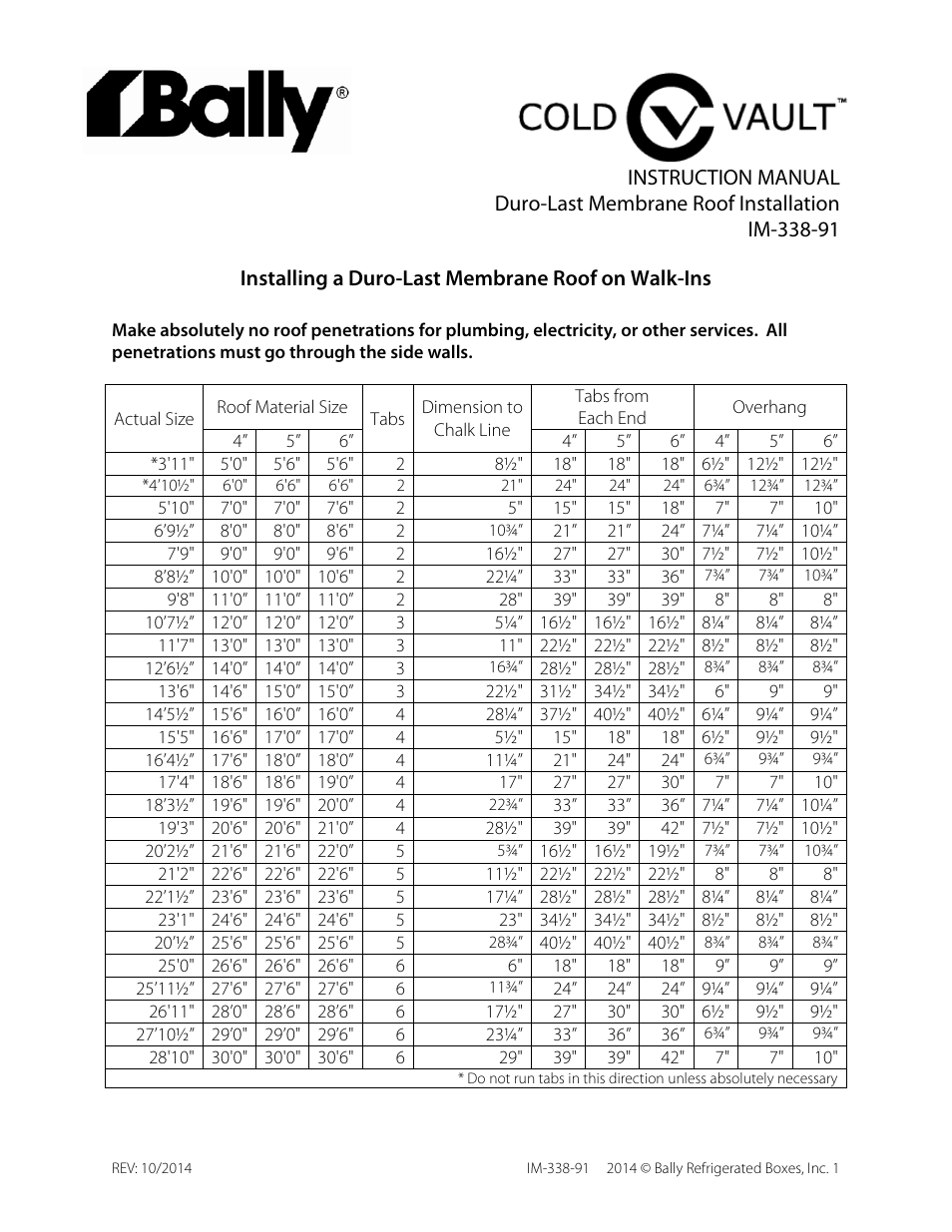 Bally Refrigerated Boxes Duro-Last Membrane Roof User Manual | 8 pages