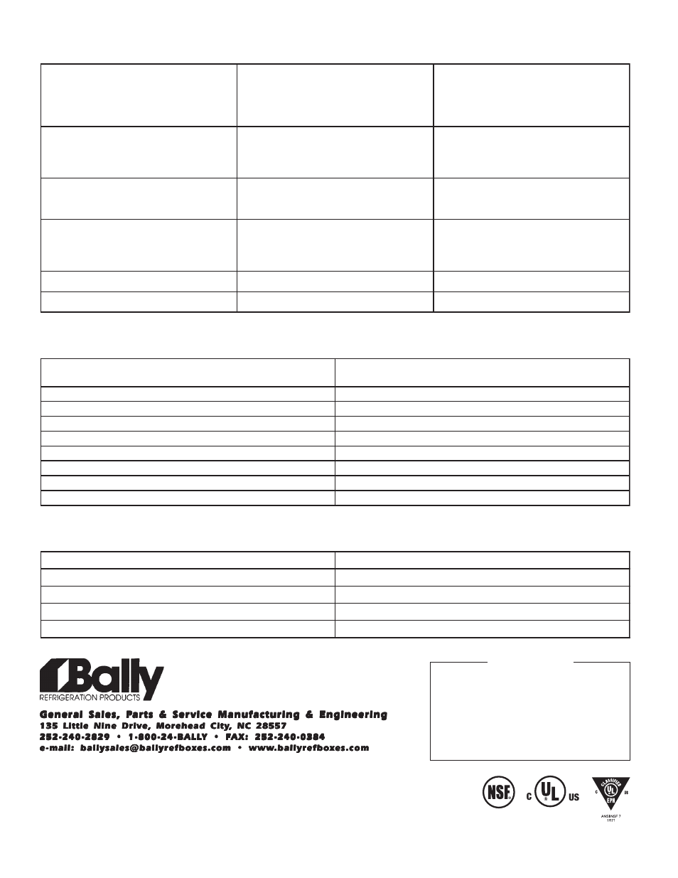 Service parts list, Service log, Project information | Service log project information | Bally Refrigerated Boxes BB Medium Profile Unit Coolers User Manual | Page 8 / 8
