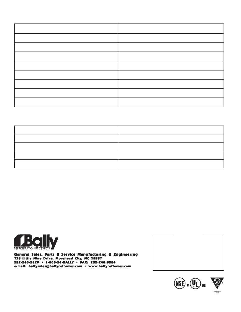 Service log, Project information, Service log project information | Bally Refrigerated Boxes BB Medium Profile Unit Coolers User Manual | Page 12 / 12