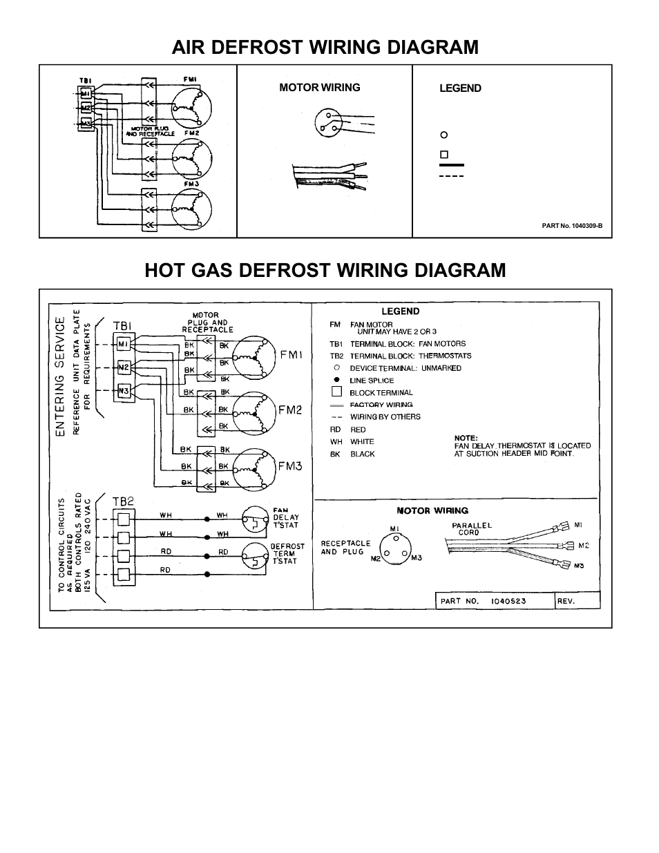 Air defrost wiring diagram, Hot gas defrost wiring diagram | Bally Refrigerated Boxes BC Air, Electric, and Hot Gas Defrost Blast Coolers User Manual | Page 4 / 16
