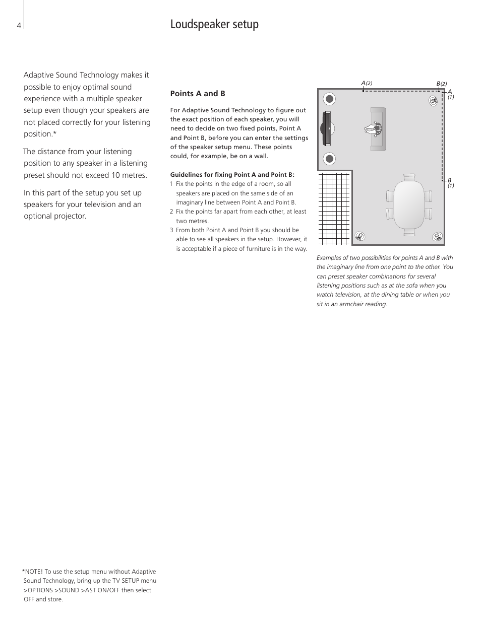Loudspeaker setup, Points a and b | Bang & Olufsen Adaptive Sound Technology - User Guide User Manual | Page 4 / 8
