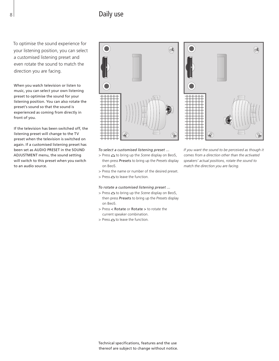 Daily use | Bang & Olufsen Adaptive Sound Technology - User Guide User Manual | Page 8 / 8