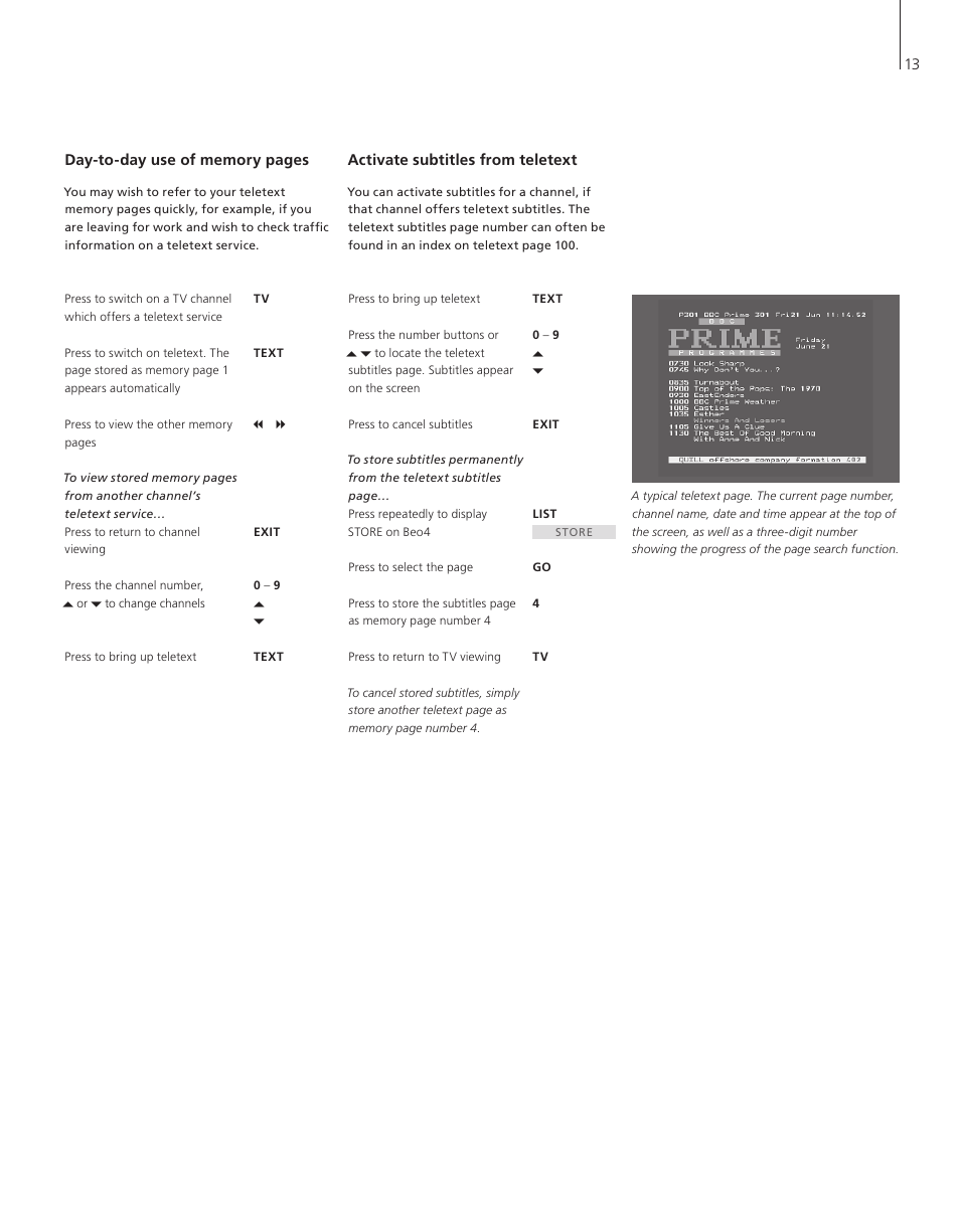 Activate subtitles from teletext | Bang & Olufsen BeoVision 4-37/44 - User Guide User Manual | Page 13 / 44