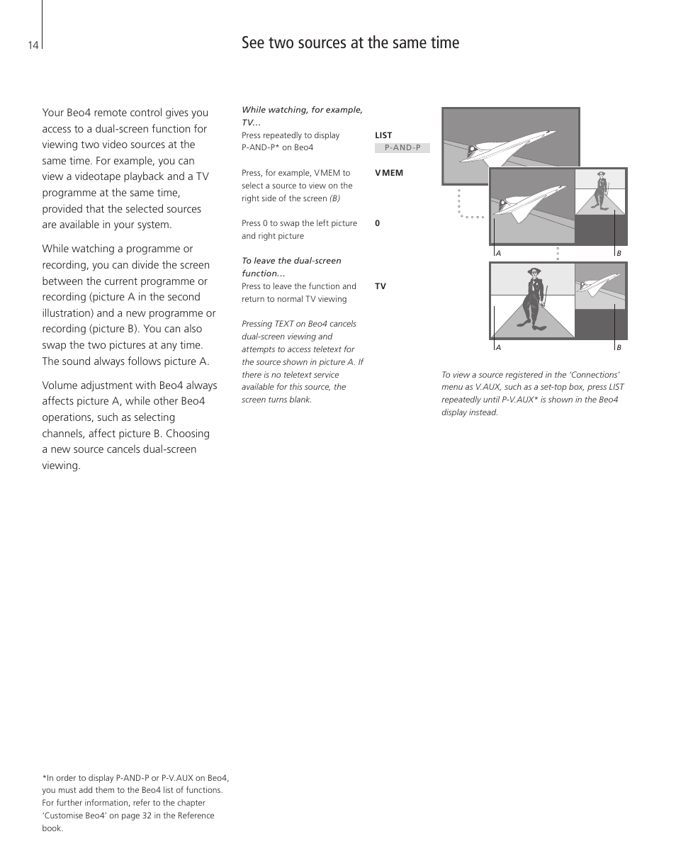 See two sources at the same time | Bang & Olufsen BeoVision 4-37/44 - User Guide User Manual | Page 14 / 44