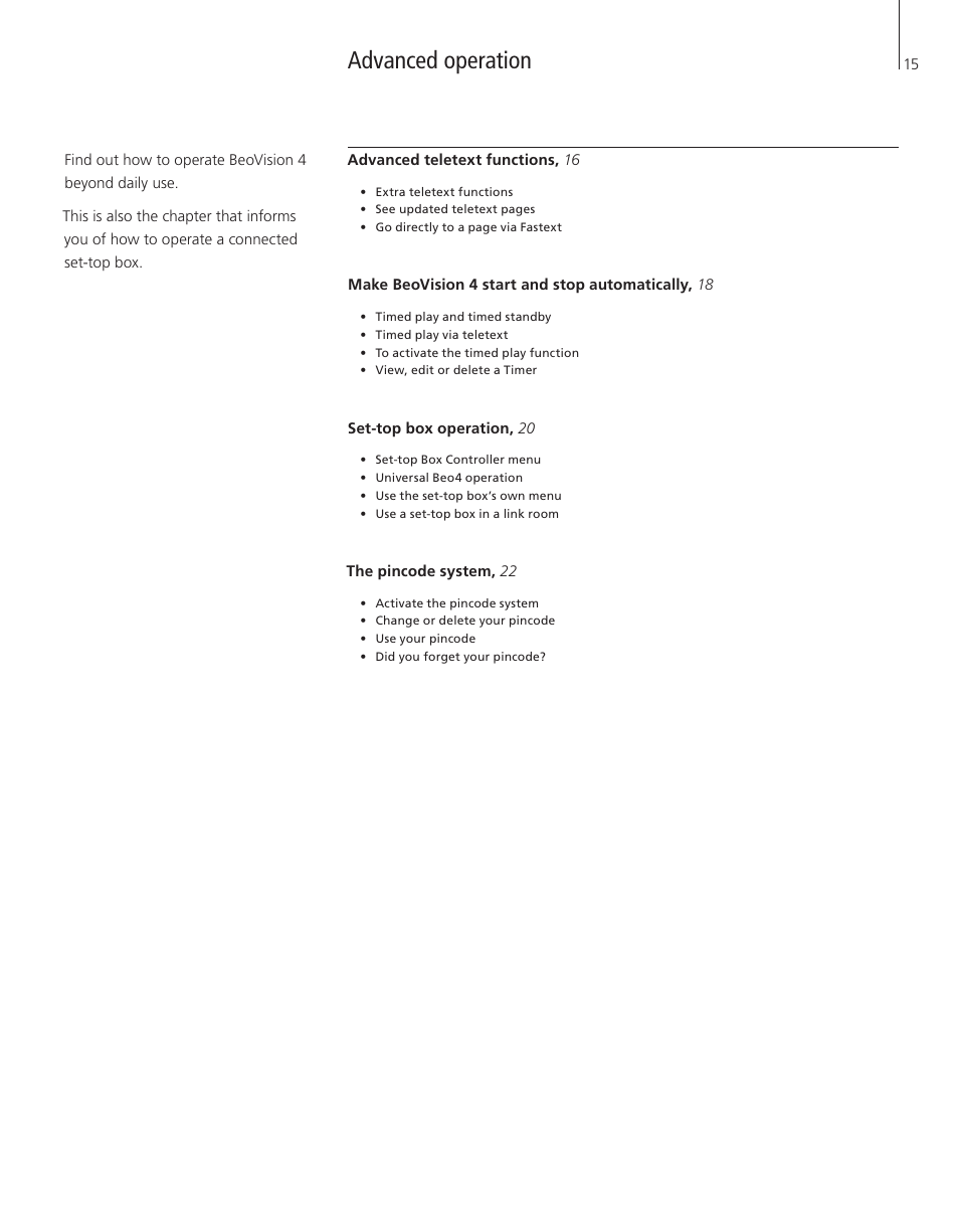 Advanced operation | Bang & Olufsen BeoVision 4-37/44 - User Guide User Manual | Page 15 / 44