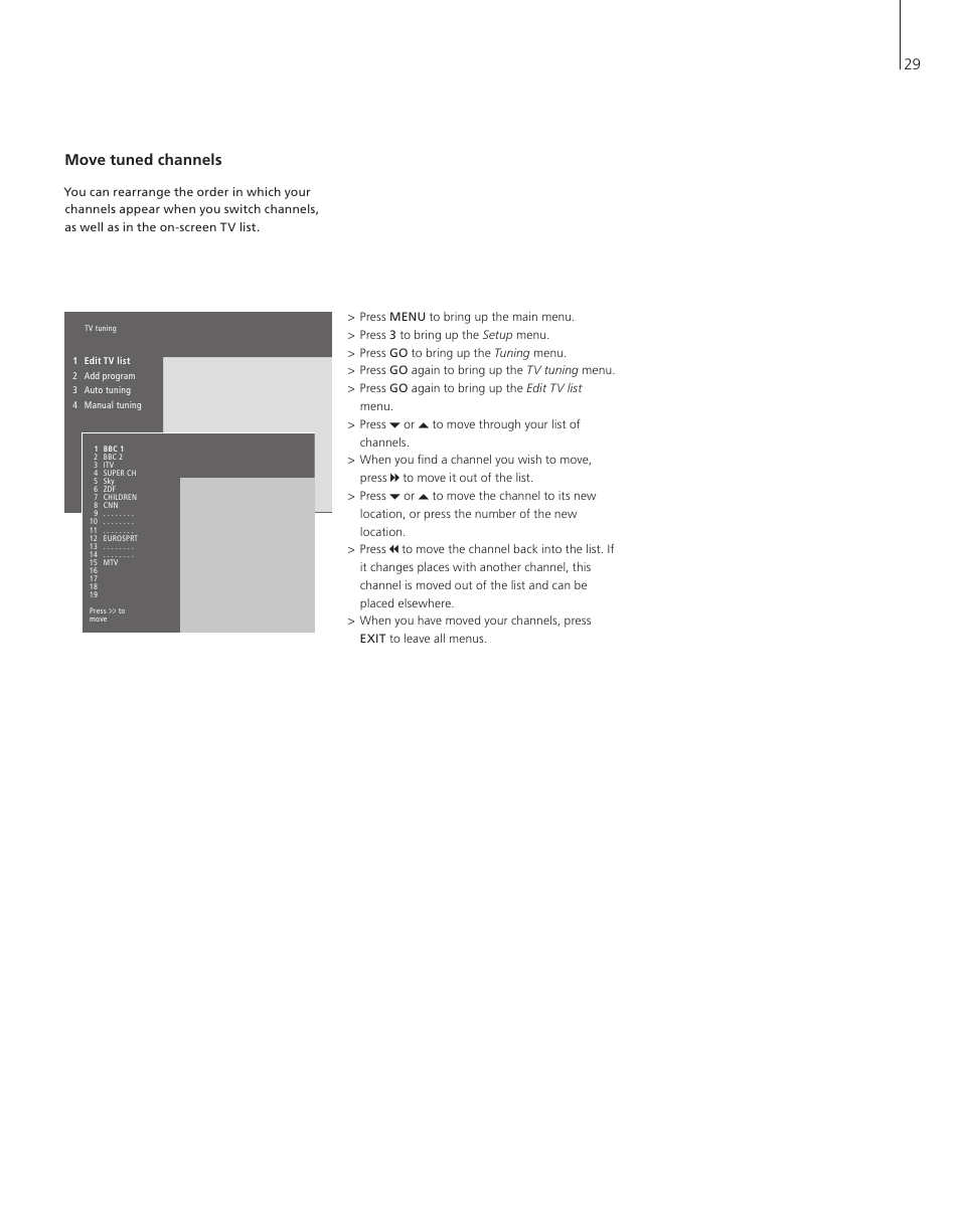 Move tuned channels | Bang & Olufsen BeoVision 4-37/44 - User Guide User Manual | Page 29 / 44