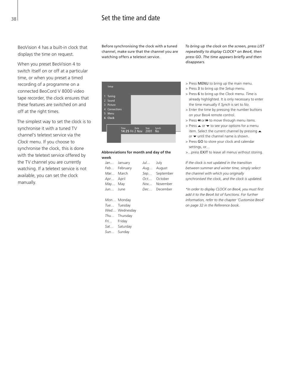 Set the time and date | Bang & Olufsen BeoVision 4-37/44 - User Guide User Manual | Page 38 / 44