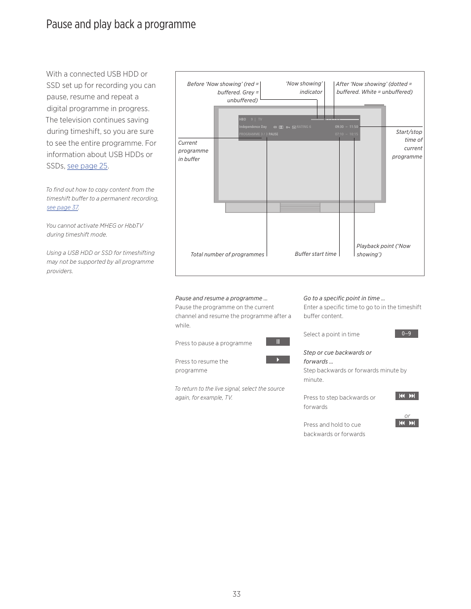 Pause and play back a programme, You to take a break, for example, to get a cup, You missed | Bang & Olufsen BeoVision Avant - User Guide User Manual | Page 33 / 82