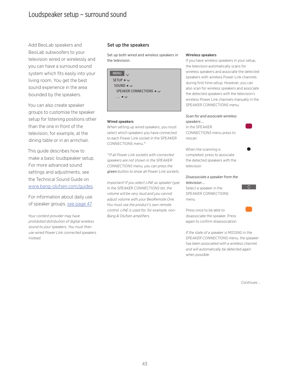 Loudspeaker setup – surround sound, More information | Bang & Olufsen BeoVision Avant - User Guide User Manual | Page 43 / 82