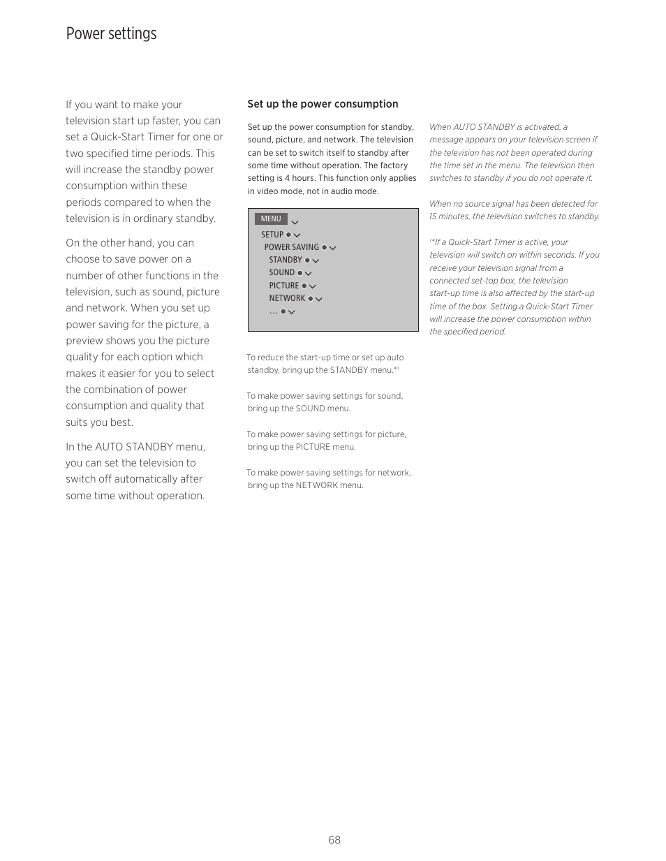 Power settings | Bang & Olufsen BeoVision Avant - User Guide User Manual | Page 68 / 82