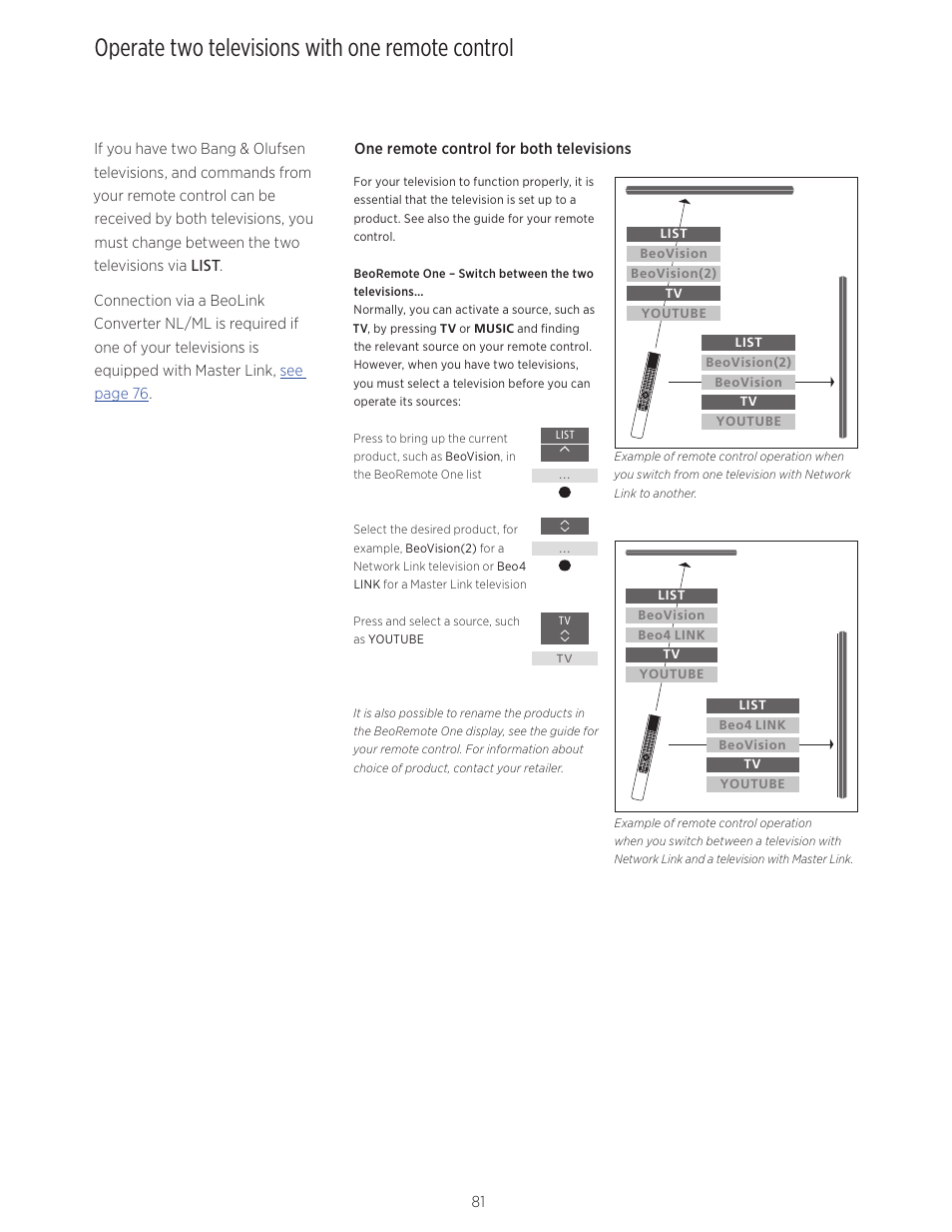 Operate two televisions with one remote control | Bang & Olufsen BeoVision Avant - User Guide User Manual | Page 81 / 82
