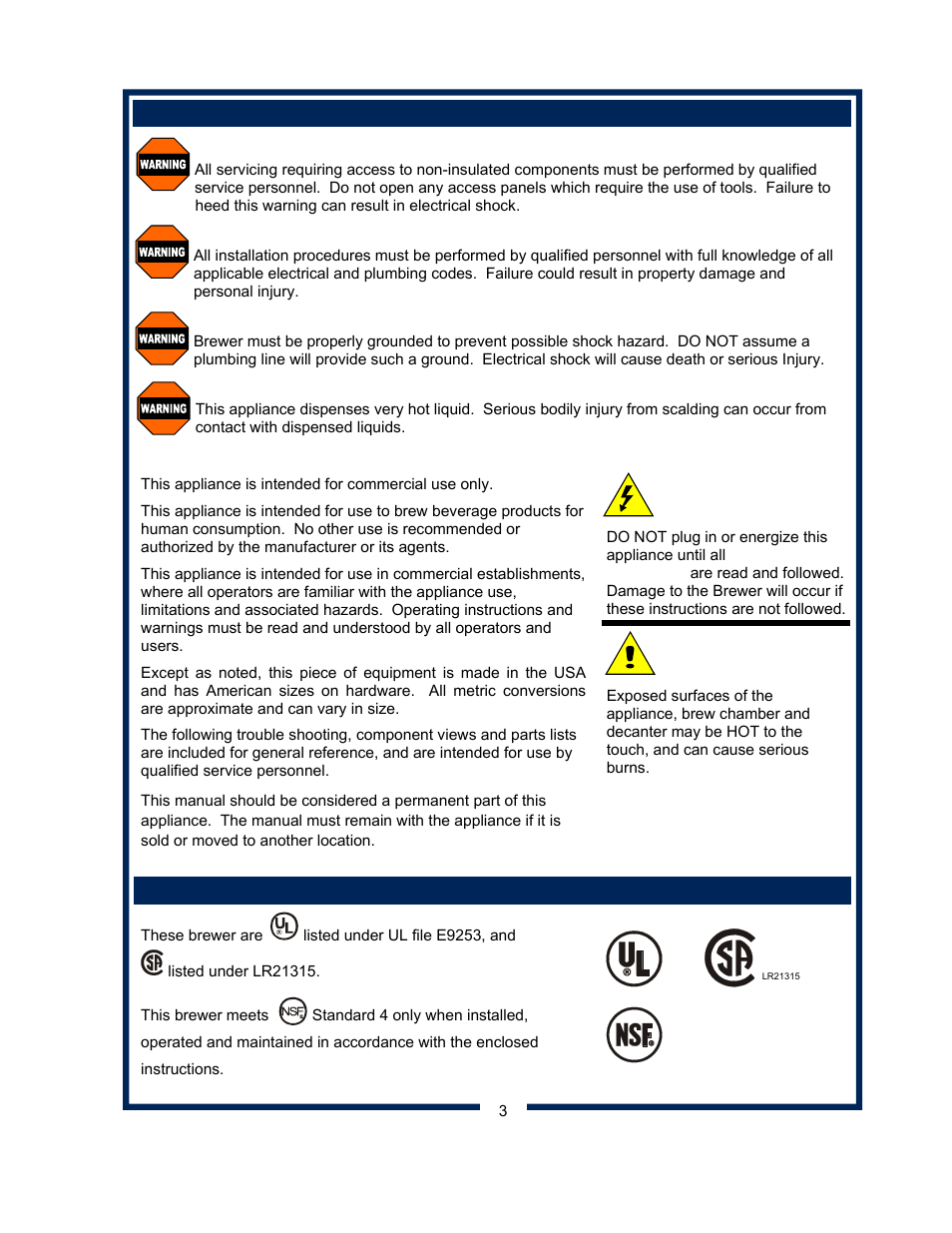 Warning, Caution | Bloomfield 8572 User Manual | Page 5 / 28