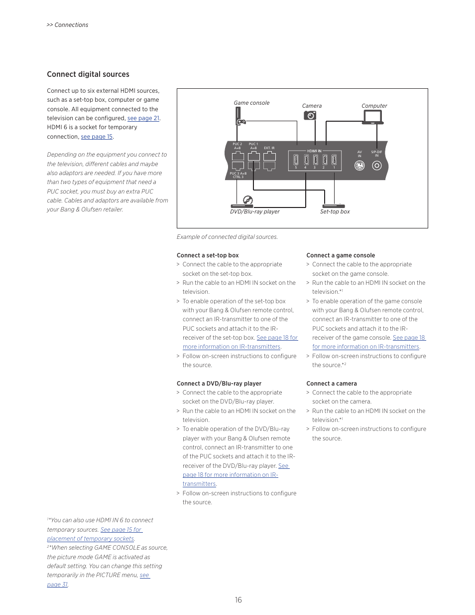 Connect digital sources | Bang & Olufsen BeoVision Avant (No tuner) - User Guide User Manual | Page 16 / 60