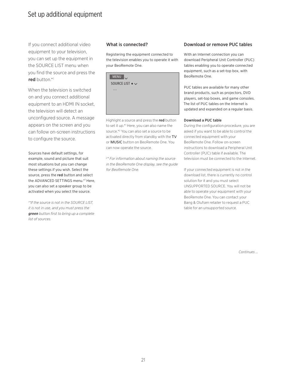 Set up additional equipment | Bang & Olufsen BeoVision Avant (No tuner) - User Guide User Manual | Page 21 / 60