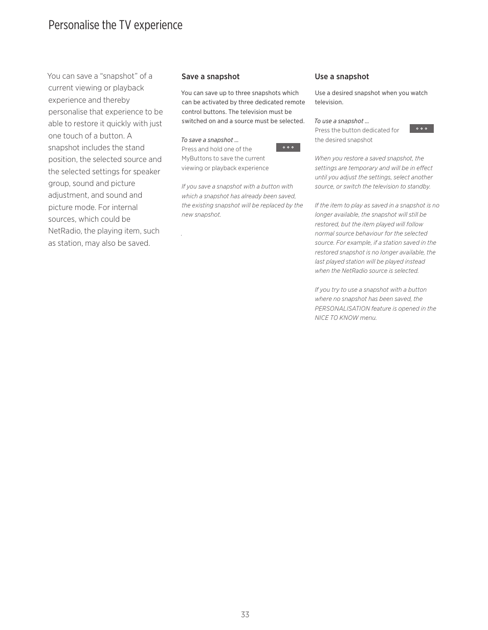 Personalise the tv experience | Bang & Olufsen BeoVision Avant (No tuner) - User Guide User Manual | Page 33 / 60