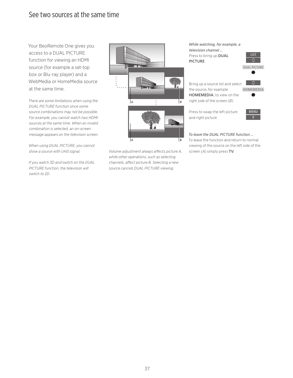 See two sources at the same time | Bang & Olufsen BeoVision Avant (No tuner) - User Guide User Manual | Page 37 / 60